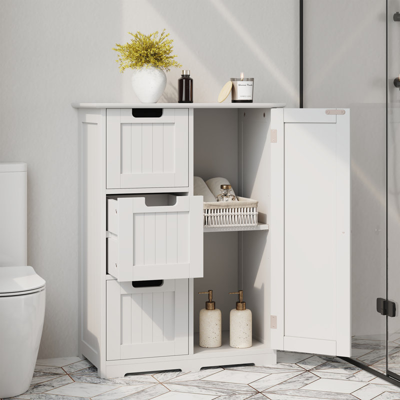 Wooden Floor Storage Cabinet, Side Storage Organizer with  Drawers, Cupboard, Freestanding Entryway/Bathroom Storage Unit with Adjustable Shelves