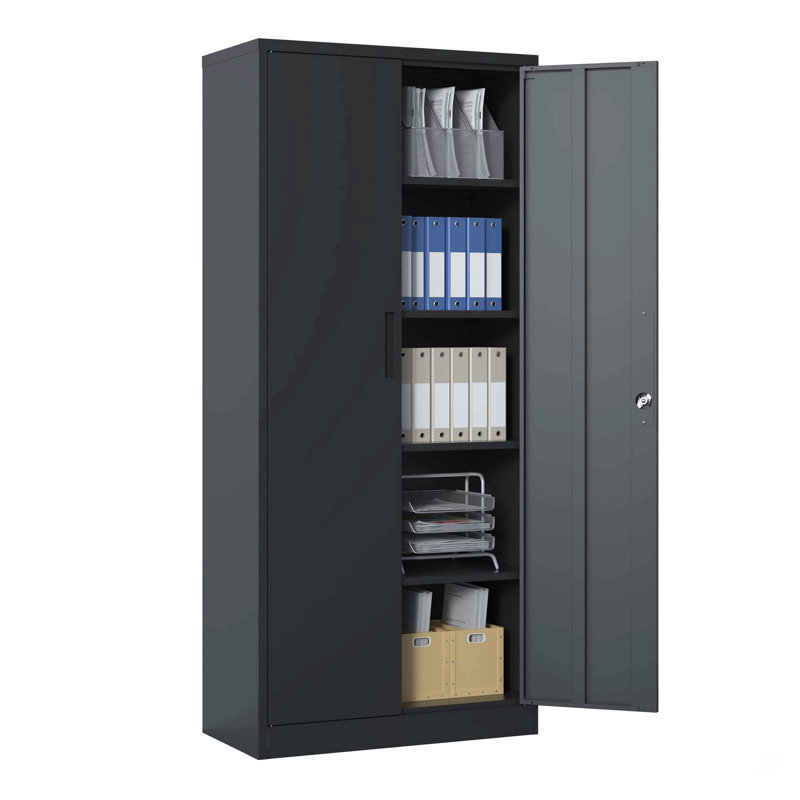 72"H Metal Garage Storage Cabinet, Black Tool Steel Locking Cabinet with Doors and 4 Shelves, Tall Cabinets for Garage Storage Systems Lockable File Cabinet for Home Office, Classroom/Pantry