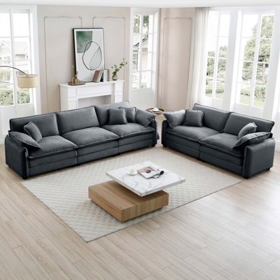 Ensemble de canapé familial, canapé profond, canapé chaud pour le cinéma maison et le salon, un canapé 2 places et un canapé 3 places, velours côtelé gris