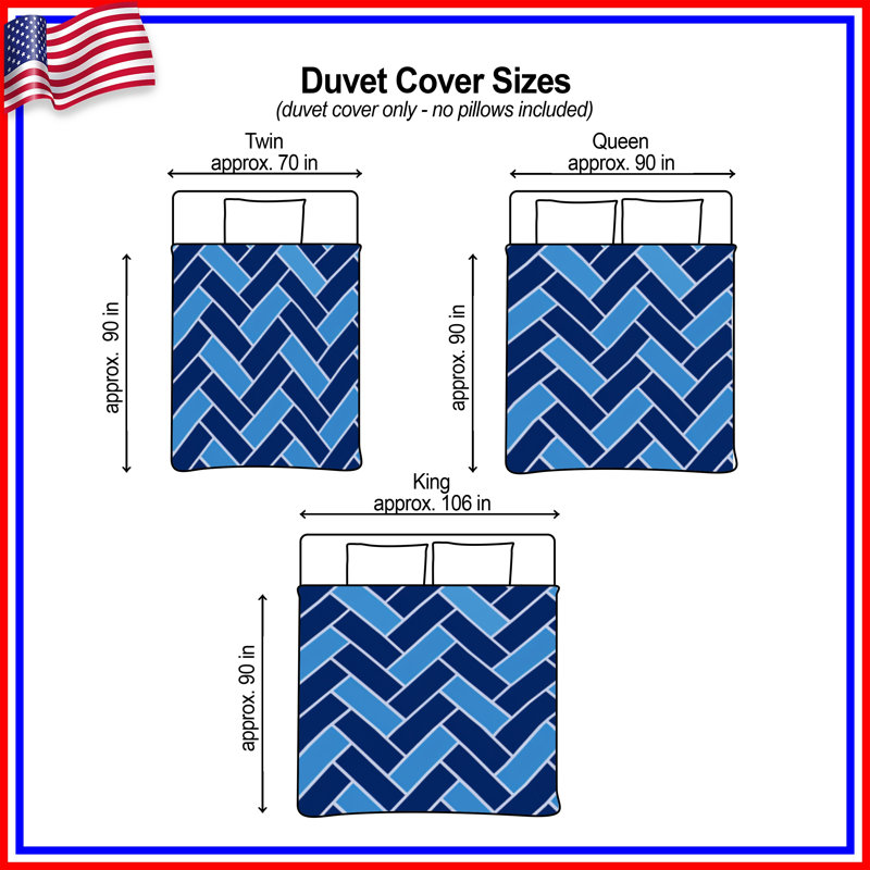 Blue Herringbone Pattern Duvet Covers, Queen