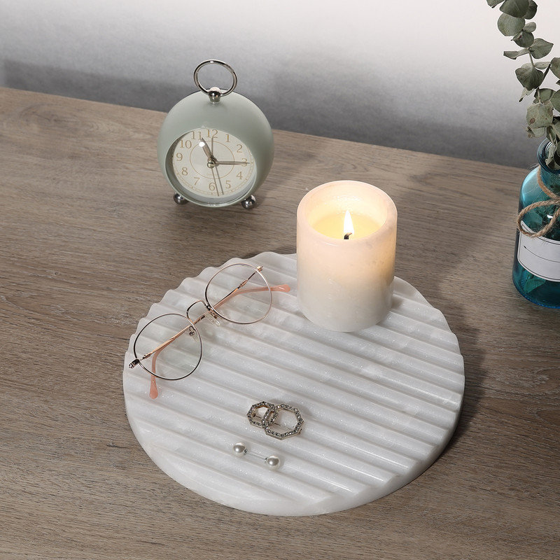 Guein Round Natural Marble Tray,Namib Bianco