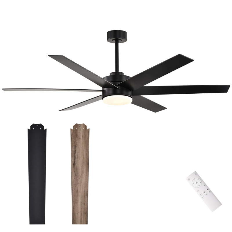 Matte Black Integrated Led 6 Speed Color Changing Indoor Ceiling Fan With Light And Remote, 14.5"H x 62"W x 62"D