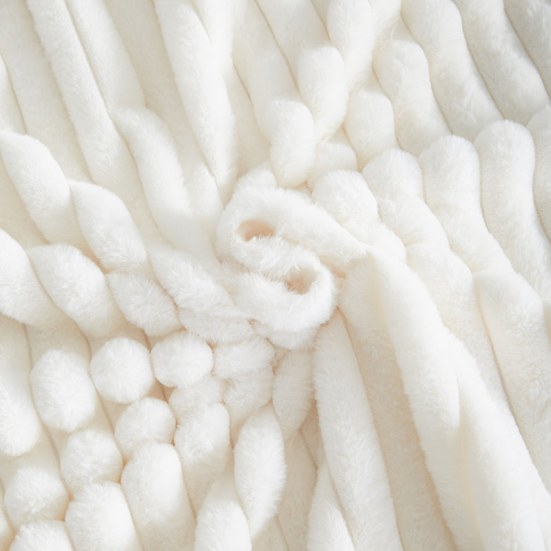Ensemble de housse de couette rayé moelleux 3 pièces Nayoroom, Housse de couette grand et 2 taies d'oreiller stan, Blanc