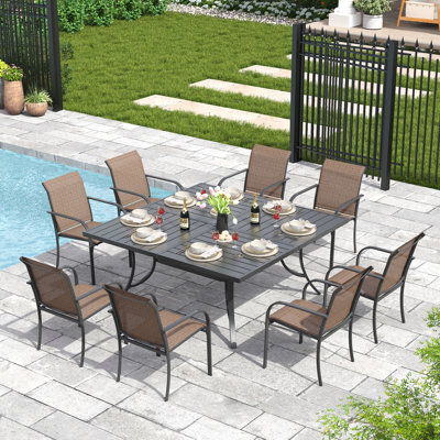 8-Person Square Outdoor Patio Dining Set With Stackable Chairs