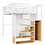 Lit mezzanine pleine grandeur en métal blanc Space avec armoire, bureau et tablettes intégrées de rangement-1938479943