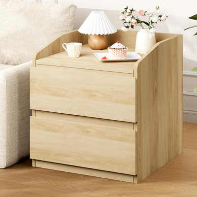Table de chevet avec tiroirs, table de chevet moderne en bois clair avec table de chevet 2 tiroirs