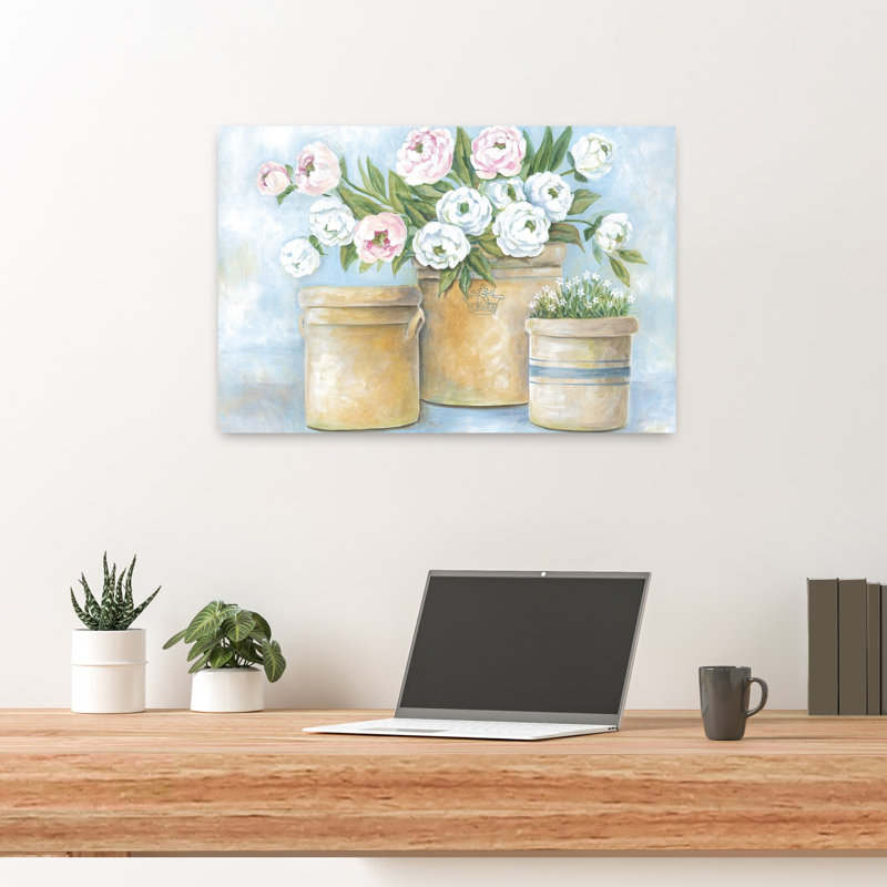 Fermes pivoines délicates, art rustique moderne, H 16 po x l 24 po