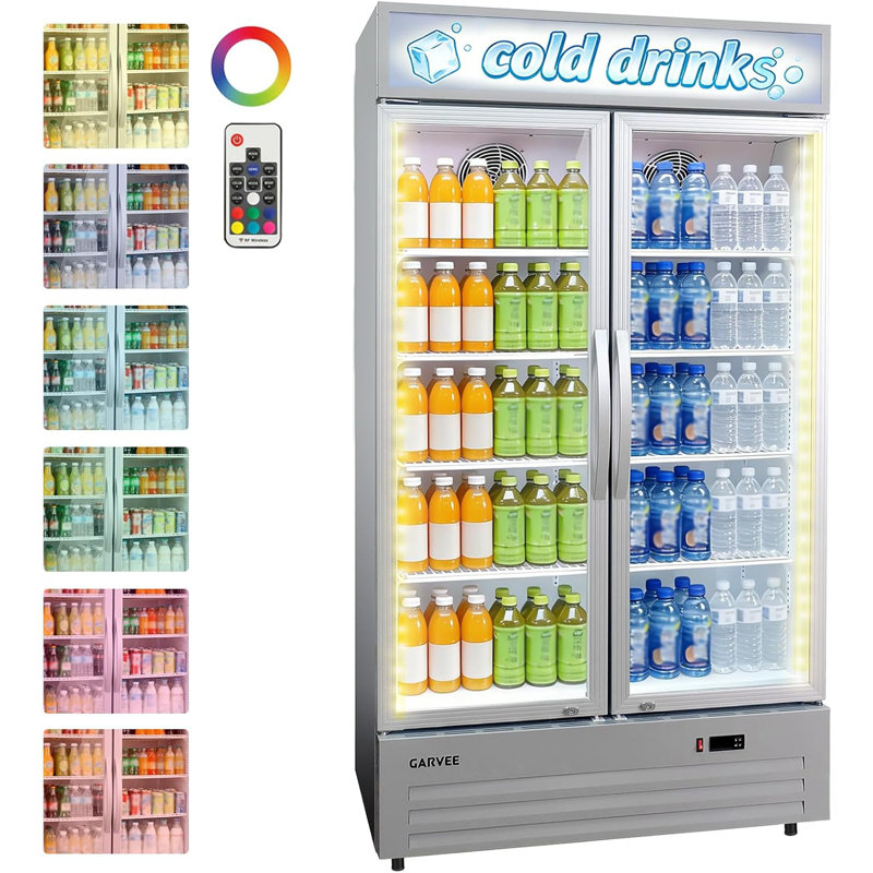 Commercial Beverage Refrigerator 40 Inch - 35 Cu.ft. Glass Door Display Fridge with 8 Adjustable Shelves, Heavy-Duty Drink Cooler for Restaurant, Bar, Cafe, Convenience Store & Commercial Use