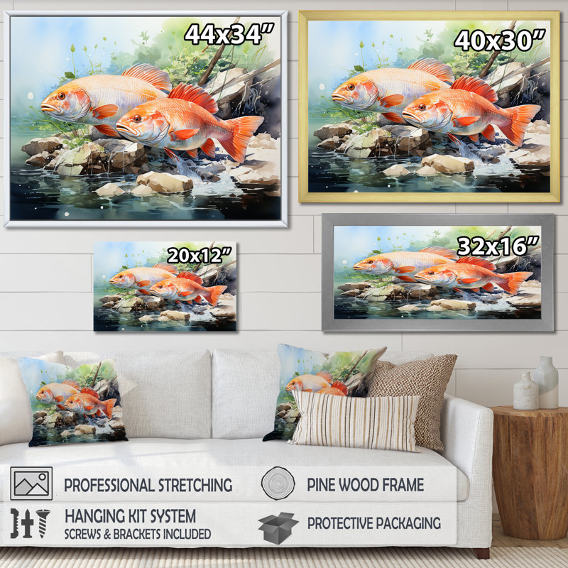 «Fishing Dreams I» sur toile, Cadre doré simple, H 16 po x l 32 po x P 1 po
