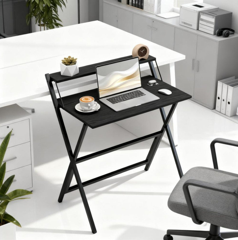 Bureau pliable 32 "avec tablette pour écran, bureau d'ordinateur pliable, facile à assembler, noir, Noir