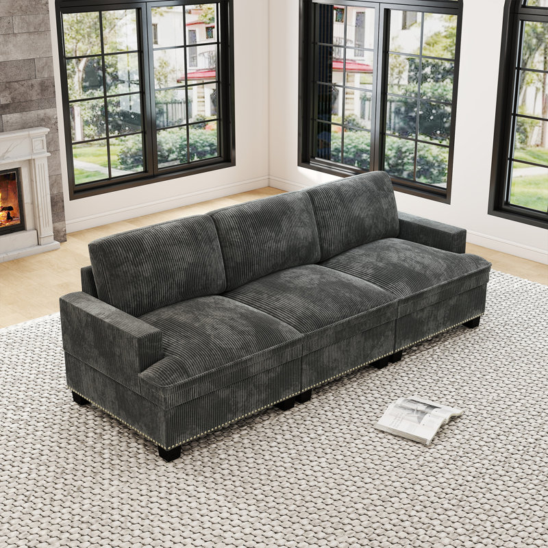 3-Piece Modern Elegant Corduroy Modular Sectional Sofa, Cloud Couch With Distinctive Nailhead Trim, Gray Corduroy