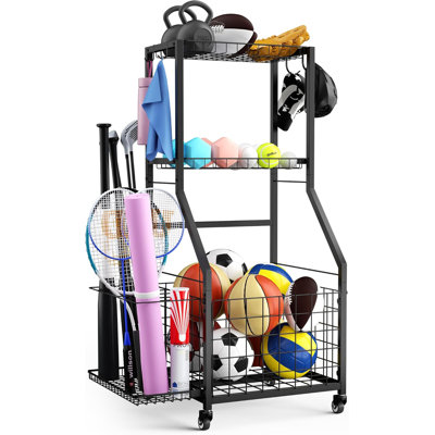 Sports Equipment Garage OrganizerGarage Ball Storage Rack for Sports with Wheels