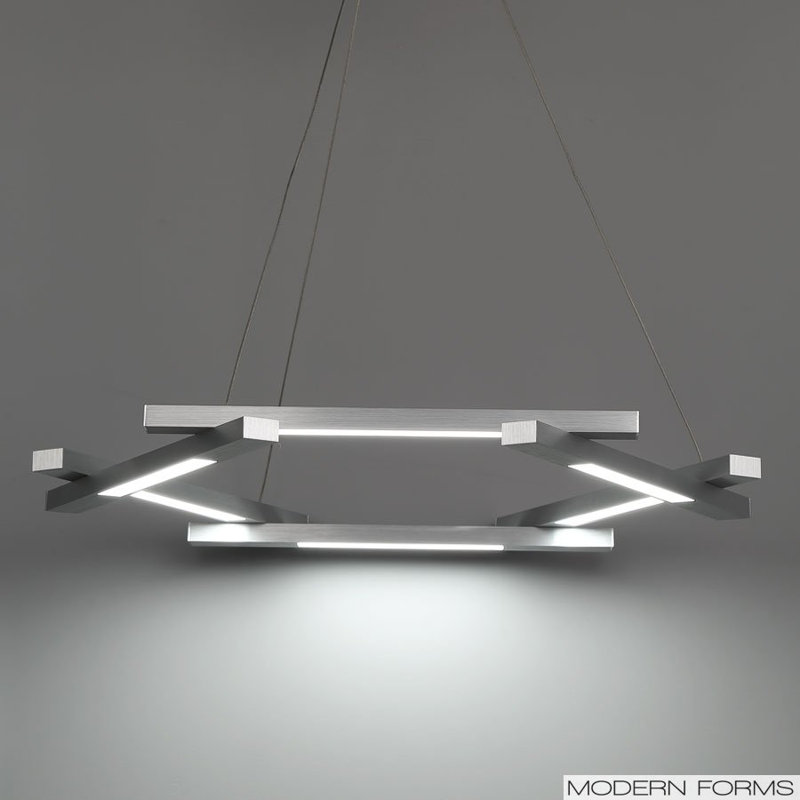 Metric 6 - Light Dimmable LED Geometric Chandelier, Brushed Aluminum, 1.5" H x 28" W x 28" D