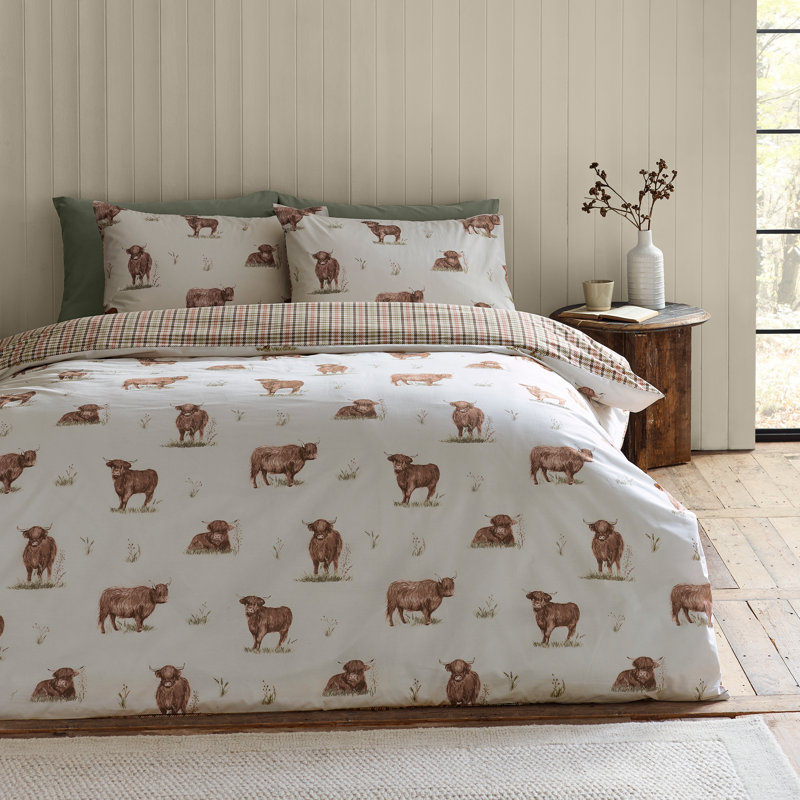 Angus Highland Cow Reversible Duvet Cover Set, Single Duvet Cover Set + 1 Standard Pillowcase