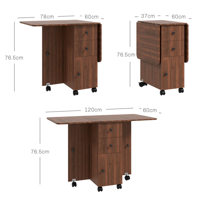 Louima Folding Dining Table for 4-6 on Wheels, Brown