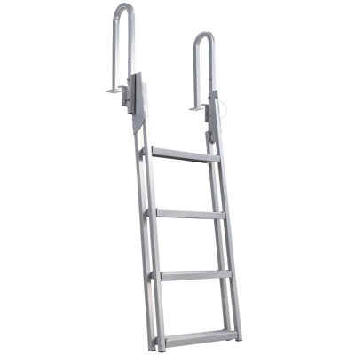 4 Steps Flip Up Dock Ladder, 350lbs Anti-Corrosion Aluminum Pontoon Boat Ladder with Widen Non-Slip Pedals, Adjustable Marine Ladder for Lake, Pool and RV Boarding