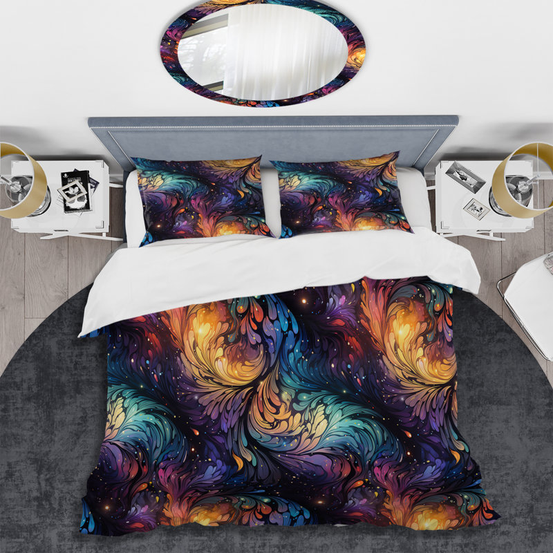 Literie Ikat voyage coloré et cosmique, Housse de couette pour très grand lit et 2 très
