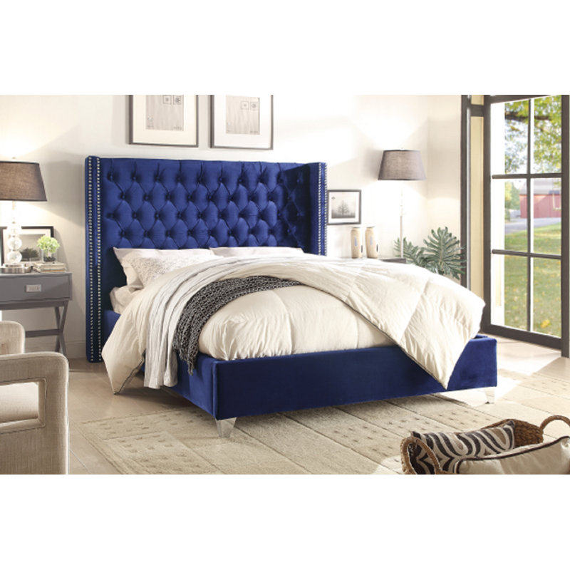 Upholstered Wingback Bed, King, Blue