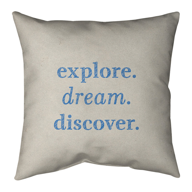 Coussin Handjet, 20 po x 20 po, Beige/bleu, Housse de coussin seulement - sans coussin