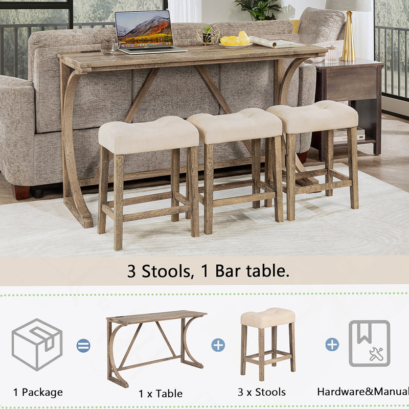 Ensemble de table de salle à manger 4 pièces, Beige/brun, Brun