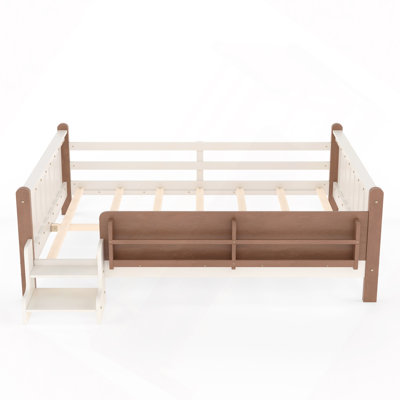 Lit sur pied avec bibliothèques de rangement, lit en bois massif pour enfants avec de jolis escaliers et garde-corps, aucun sommier nécessaire