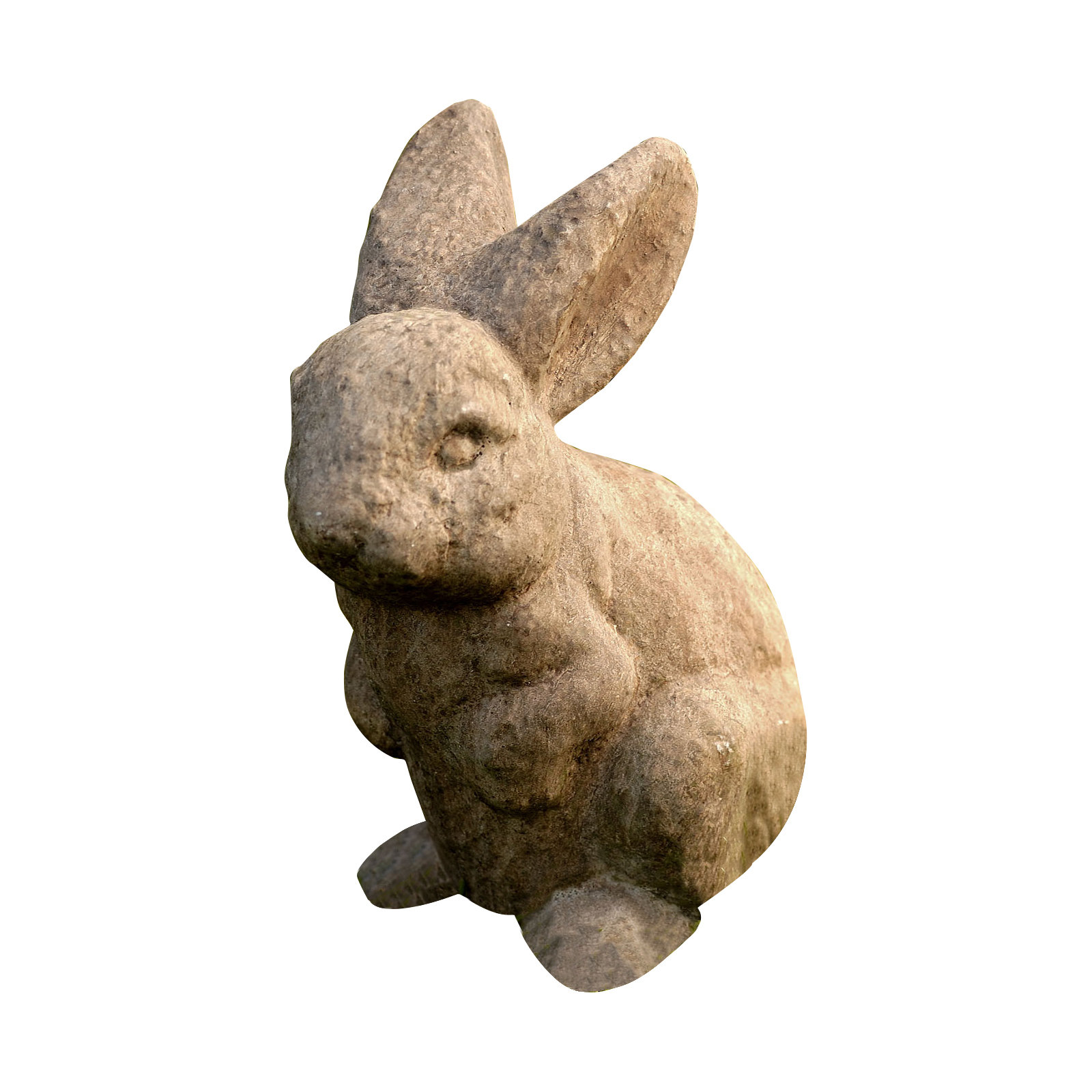 Rabbit Ears Up Statue, Aged Limestone