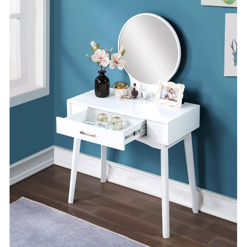 Contemporary Wood Vanity And Stool Set, White