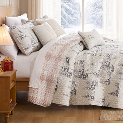 Southshore Fine Linens Frosted Pines Reversible Quilt Bedding Set, 110 GSM Double-Brushed Microfiber, 5-Piece with Accent Pillows, Twin / Twin XL