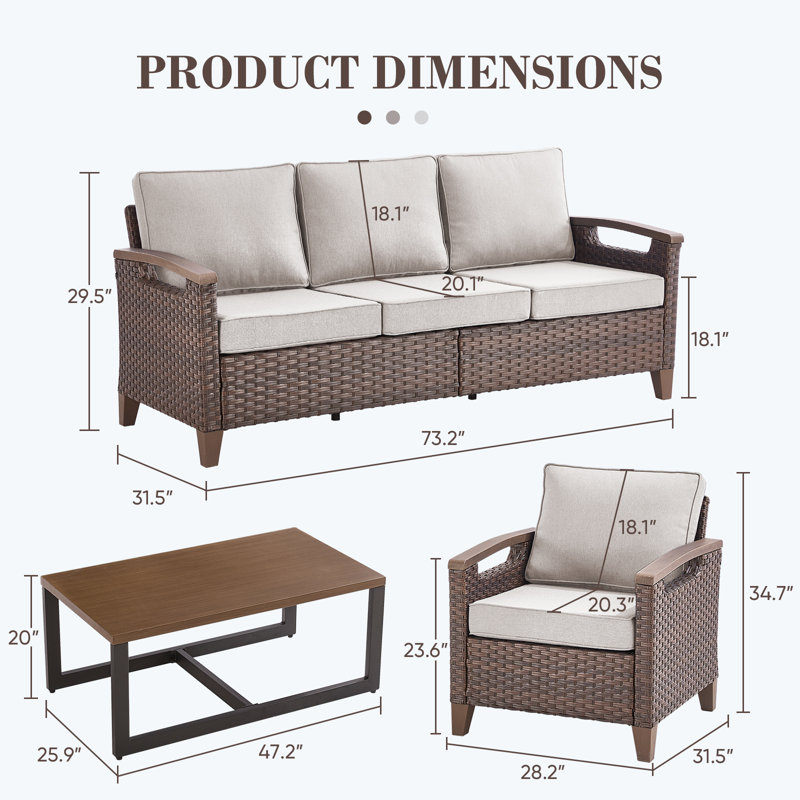 Ensemble de conversation en rotin pour l'extérieur pour 5 personnes avec table de 47,2 de large Arundel, Beige