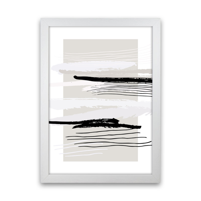 Abstracts Pennellate Linee Grey White Black by Planeta444 - Print, 34cm H x 25cm W x 3cm D, White Framed
