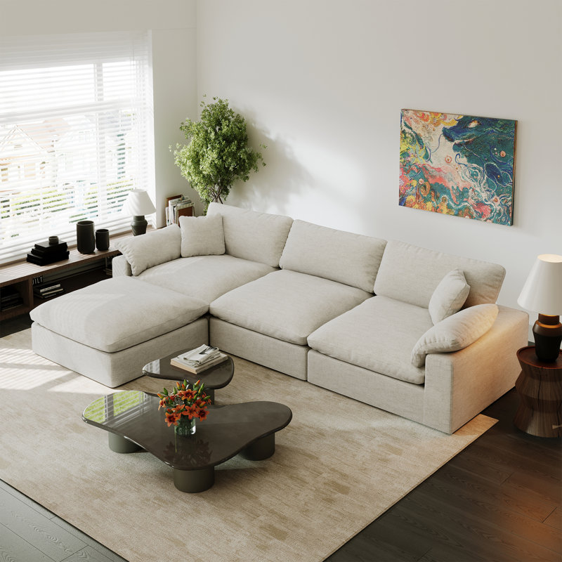 Upholstered Sectional Sofa, Cloud Couch Modular Sofa Deep Seat Couch for Living Room Bedroom, Light Gray