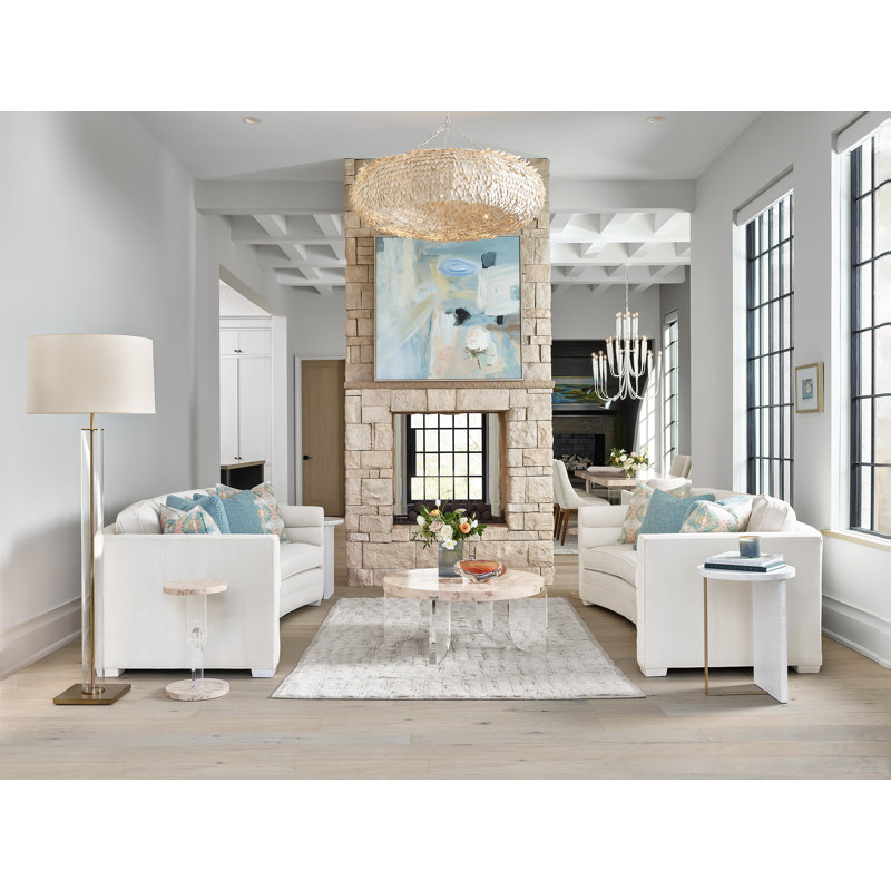 Beige Burl Wood and Acrylic Round Cocktail Table