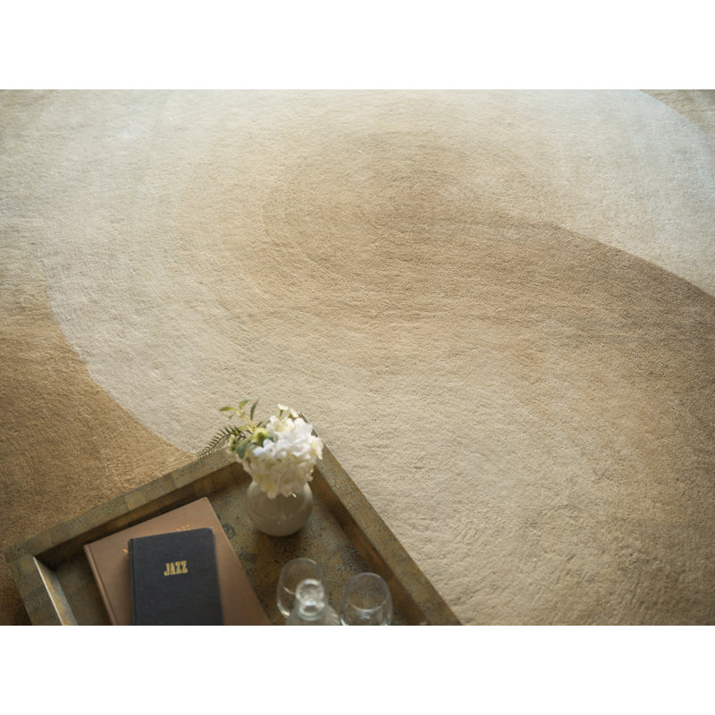 Mitomo Handmade Wool/Bamboo Silk Area Rug, Rectangle 9' x 12', Beige/Ivory