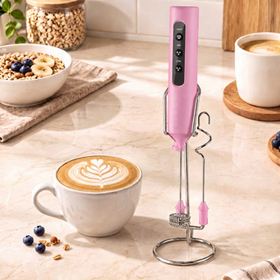 Rechargeable Milk Frother with Stand, 4 Interchangeable Whisks & Travel Case, Handheld Electric Drink Mixer for Lattes, Matcha, Hot Chocolate, Eggs & Protein Shakes