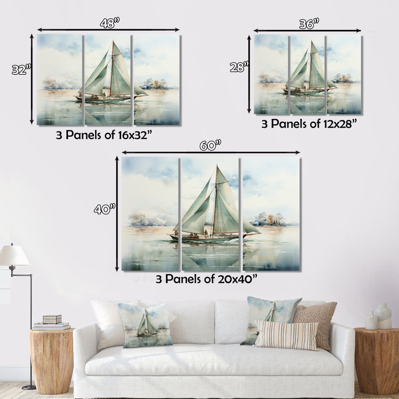 " Mininmalism Sailing Boat Solitude II " 3 - Pieces, 28" H x 36" W x 1" D