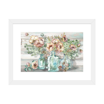 «Blush Poppies and Eucalyptus in Bottles Landscape» par Tre Sorelle Studios - reproduction d'art