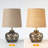 15'' Hand Blown Small Table Lamp, Unique Leopard-Print Glass, Woven Natural Linen Shade, Kitchen Counter Lighting