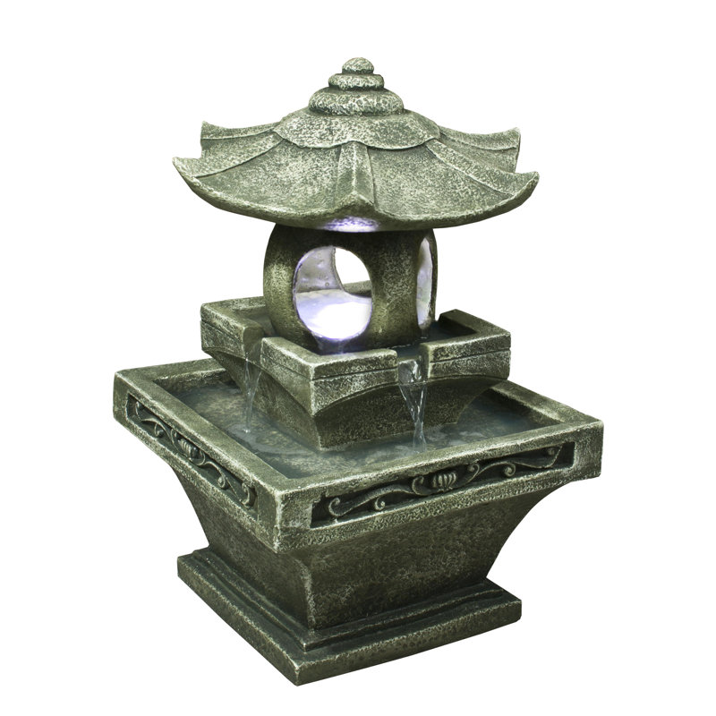  Fiber and Resin Pagoda Lantern Fountain with LED Light