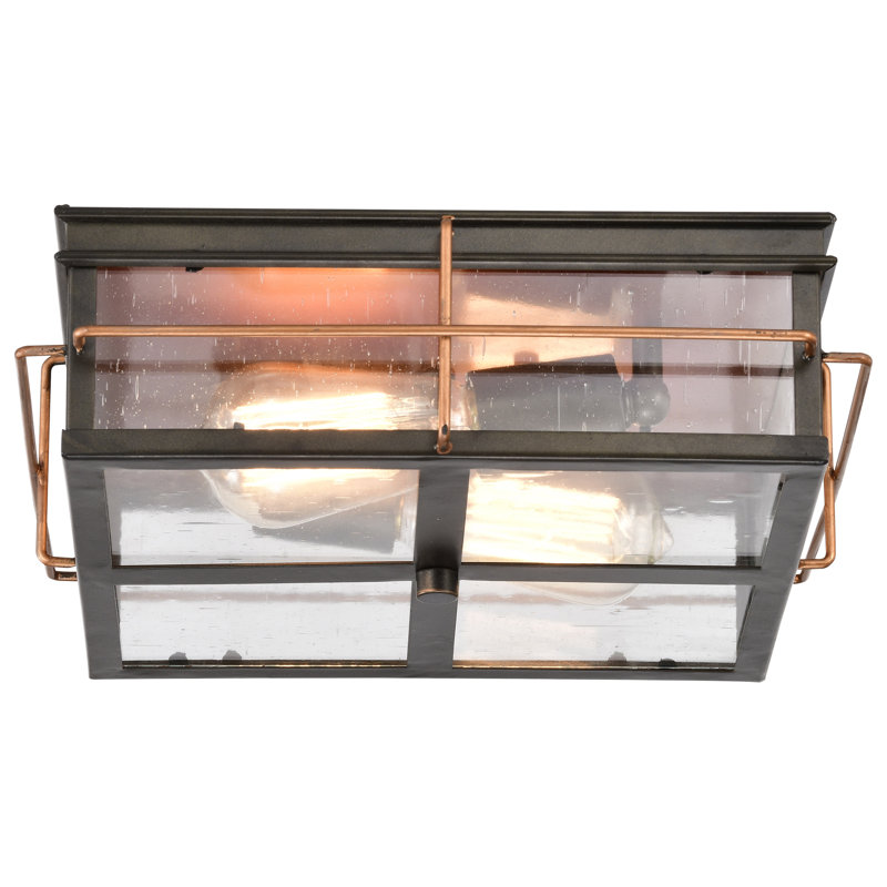 Bronze and Copper 2-Light Outdoor Flush Mount with Glass Panels