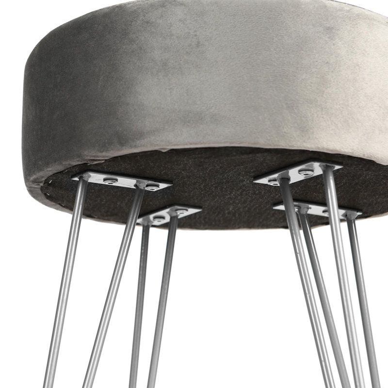 Harbour Housewares Round Velvet Footstool, Grey, Silver