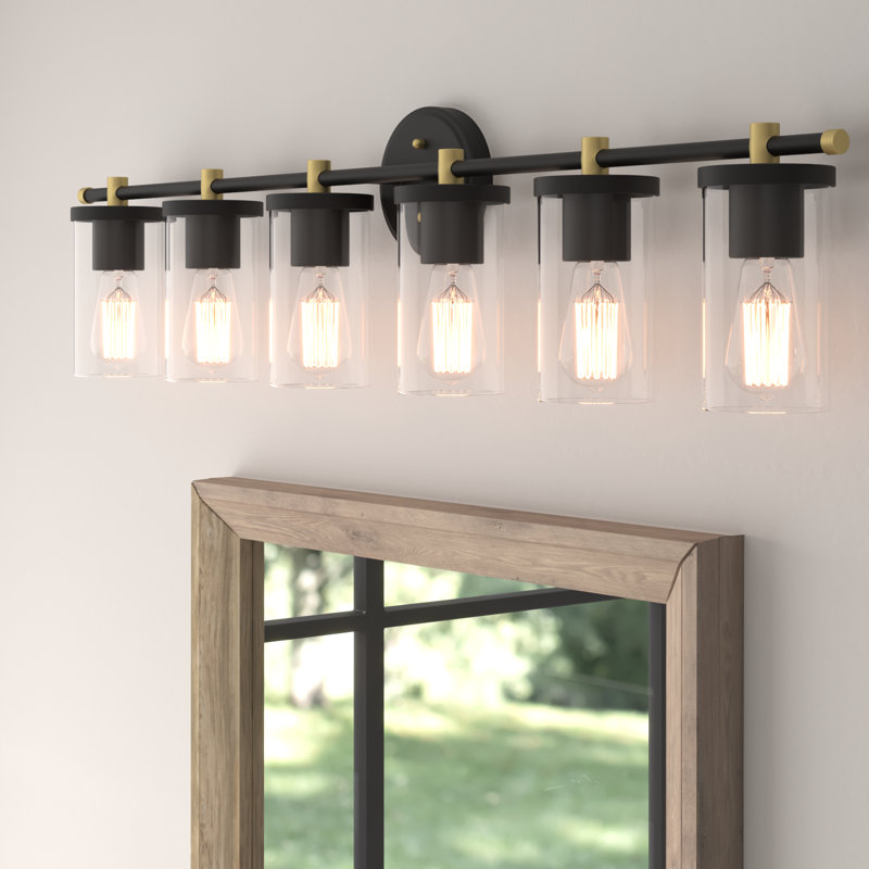 Éclairage de salle de bain à intensité variable 6 lumières Burford, Zinc vieilli / laiton satiné