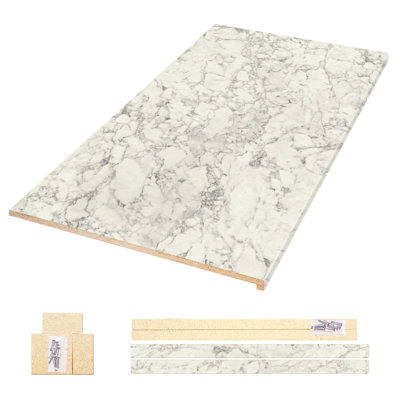 72 in. / 6'  Marmo Bianco Laminate Countertop Kit with Ora Eased Edge