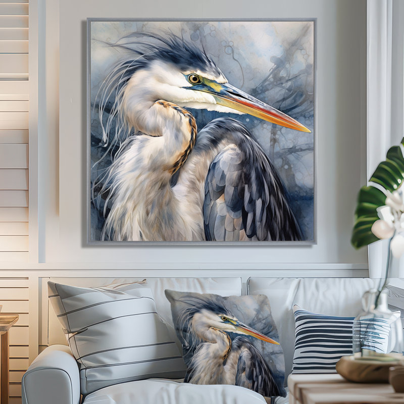 Heron Waterbird II - Heron, impressions encadrées, H 24 po x l 24 po, Argent argent, Reproduction avec cadre flottant
