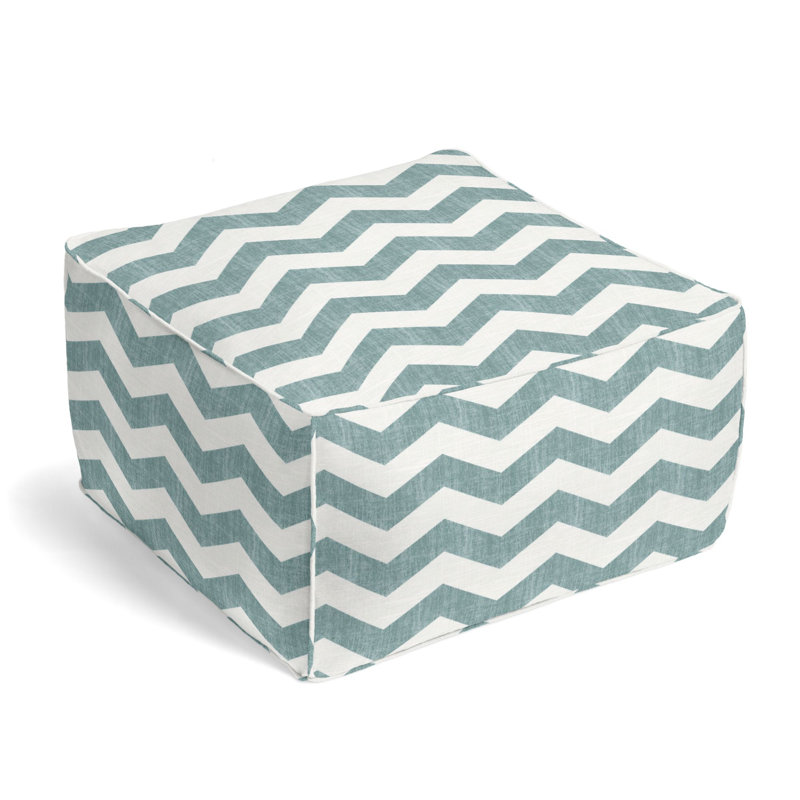 Upholstered Pouf, Aqua Tint Linen Blend/Cotton Blend