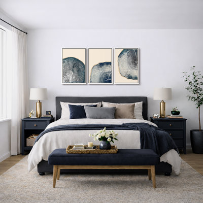 «Tree Ring», œuvre de souche en bois bleu marine, photos murales de bois rustique biologique moderne, impression sur toile encadrée, 3 pièces, art mural: 16 po x 24 po x 3 pièces, 24 po x 36 po x 3 pièces