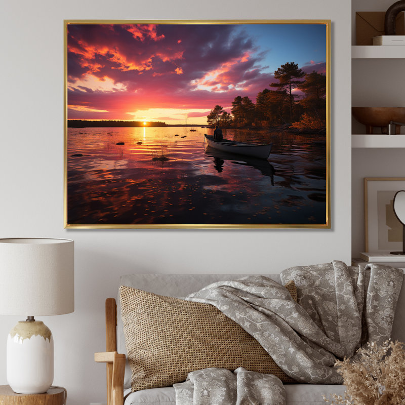 " Fishing Dusks Embrace ", 12" H x 20" W x 1" D, Gold Floater Framed