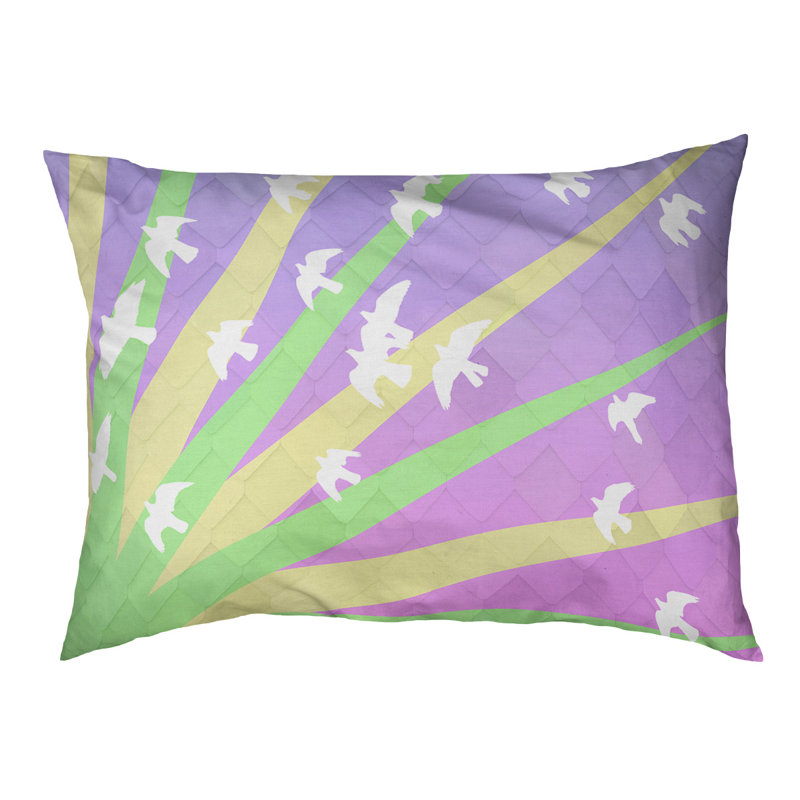 Coussin stylisés d’oiseaux et de soleil Burien, L 42 po x l 52 po, Jaune / mauve / noir