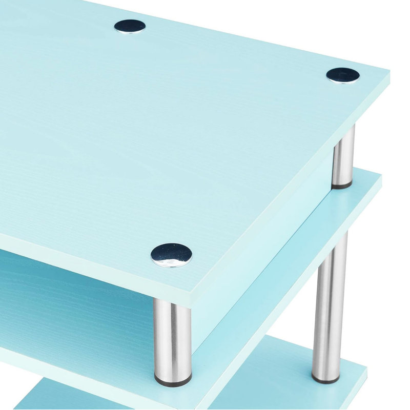 Edwin No Tools Writing Desk with Shelves, Sea Foam Blue/Silver Poles