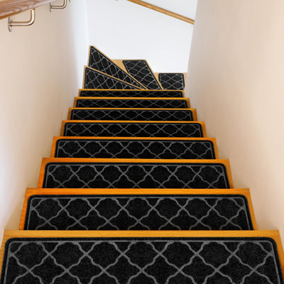 Tapis d'escalier antidérapant pour marches en bois d'intérieur, 15 paquets, noir