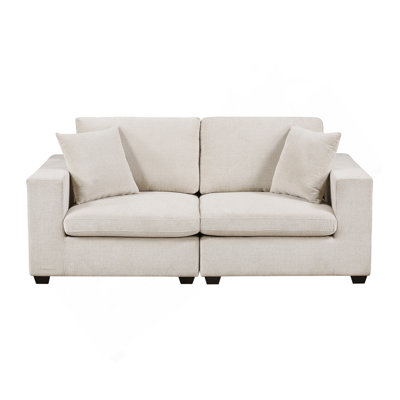 Contemporary Modular Loveseat w pillows Beige Chenille Upholstery Foam Cushion Plywood Frame Living Room Furniture 1pc
